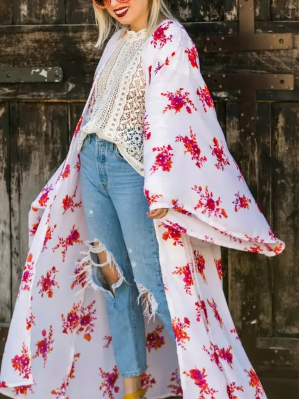 Jennafer Grace Silk Chiffron Margaritte Kimono | L